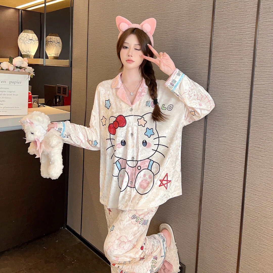 【猫系列】卡通休闲睡衣女士套装秋季家居服女时尚大码气质印花宽松