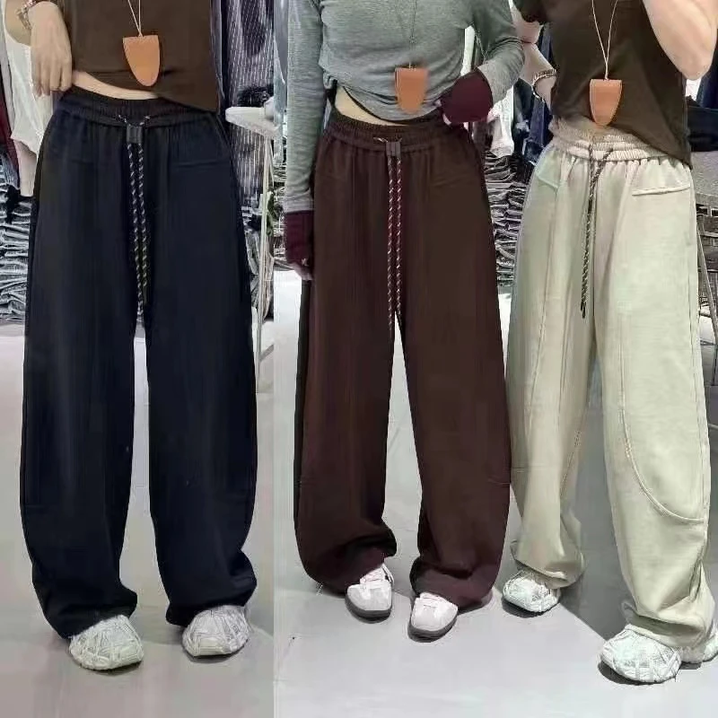 东大门精选3308韩系松紧腰抽绳系带弯刀卫裤直筒休闲阔腿运动裤