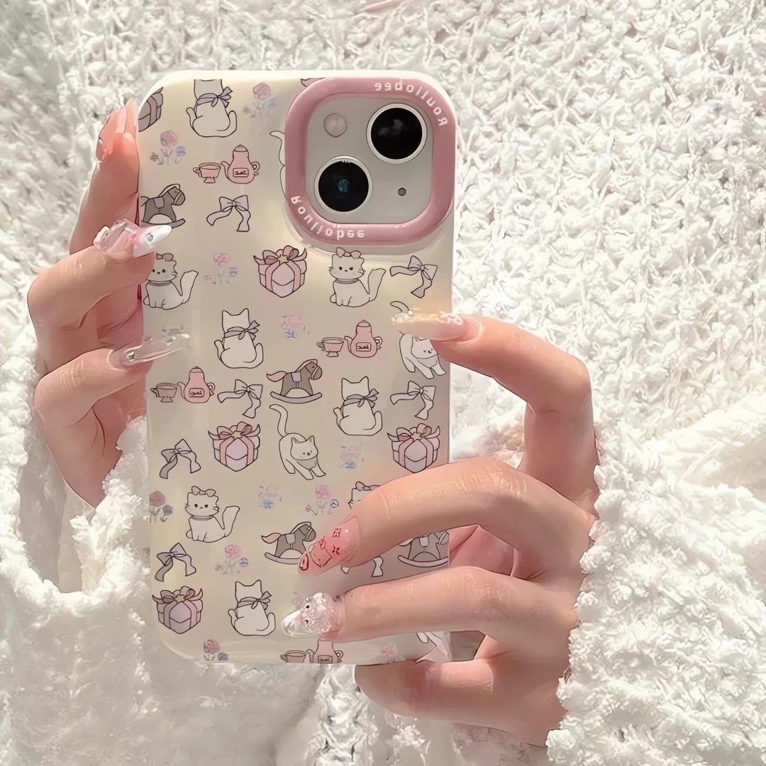 新粉小猫适用苹果15手机壳iPhone13/14pro防摔11/12高端面包壳女