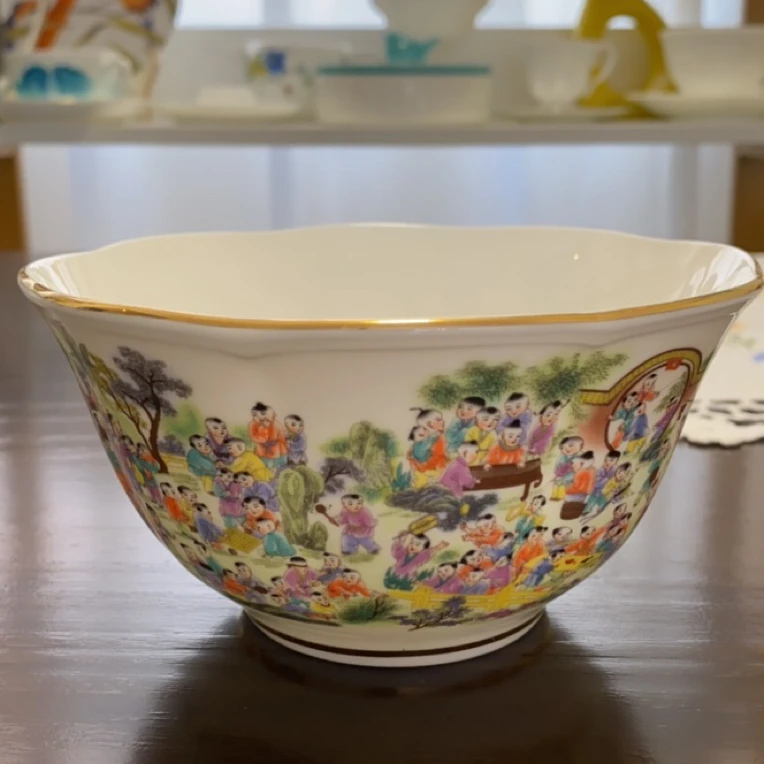 米饭碗中式复古风花口碗手工