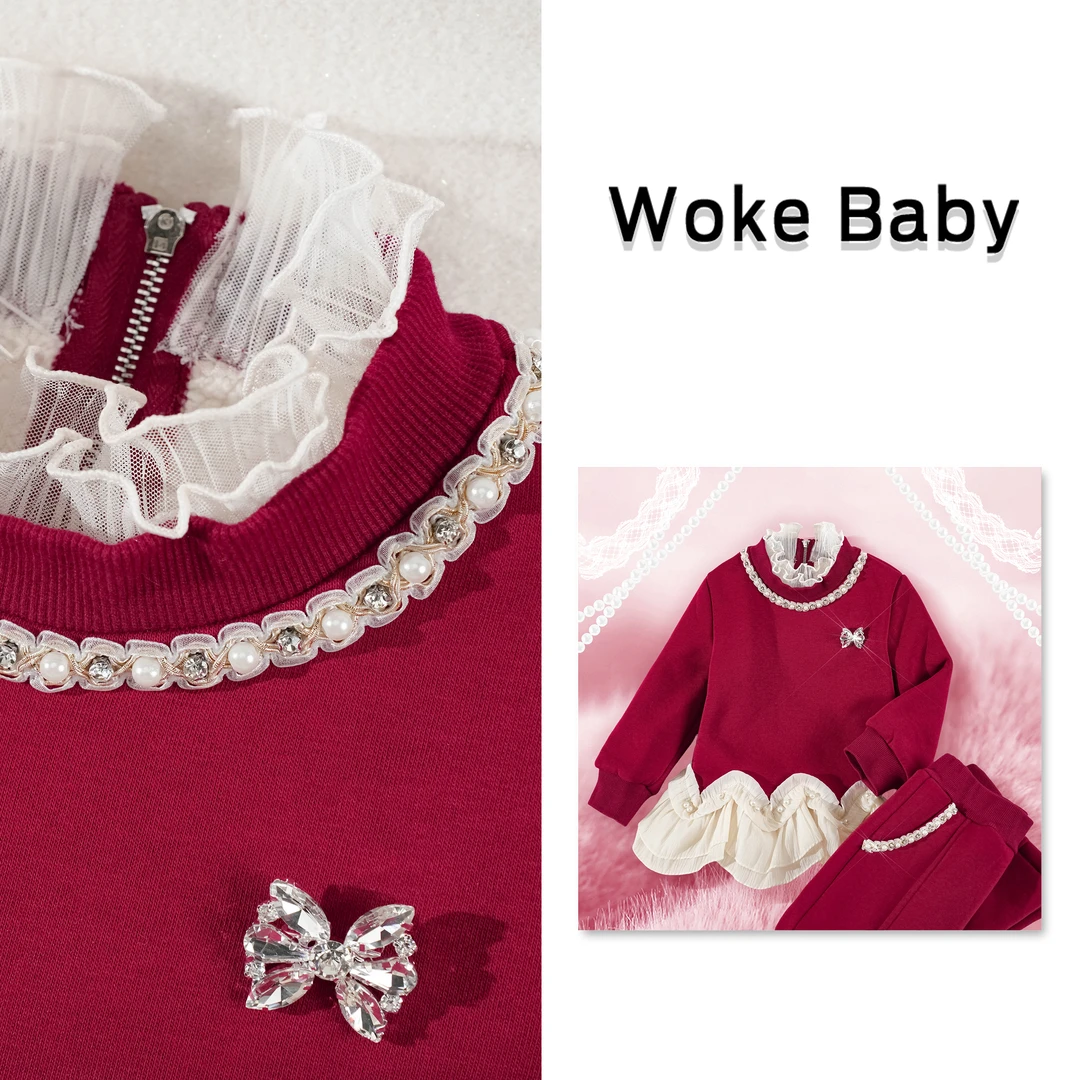女童秋冬季一体绒加绒加厚上衣外套汉服裤子 V10314
