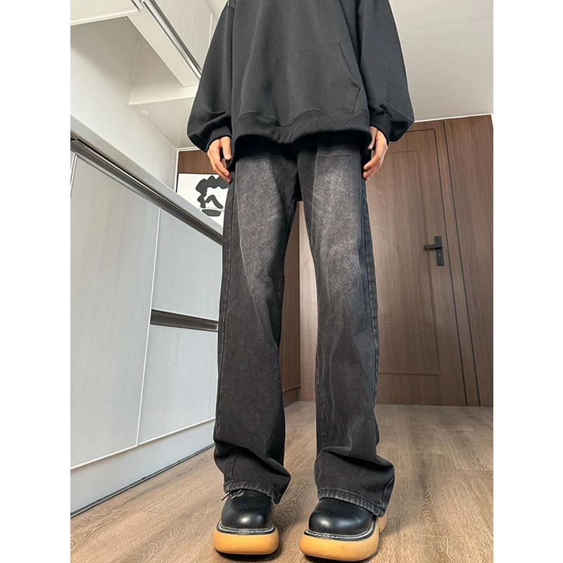 GKKRT水洗做旧弯刀微喇牛仔裤男高街潮牌ins港风嘻哈潮流秋冬裤子