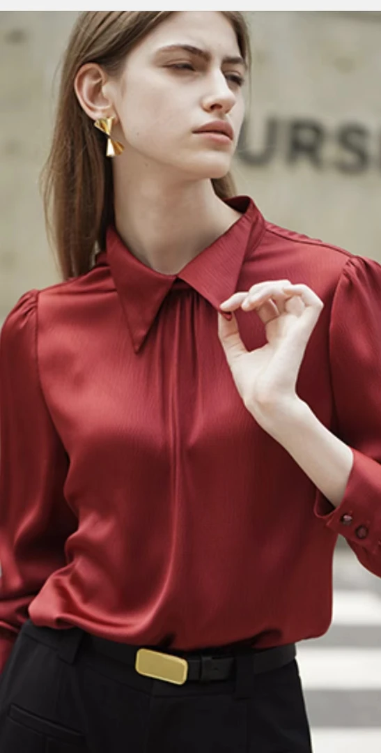 24317011高斯雪岚2024时尚长袖纯色衬衫