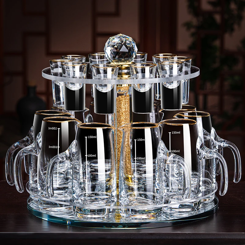 轻奢无铅水晶玻璃金箔白酒杯套装创意一口杯家用分酒器壶中式酒具