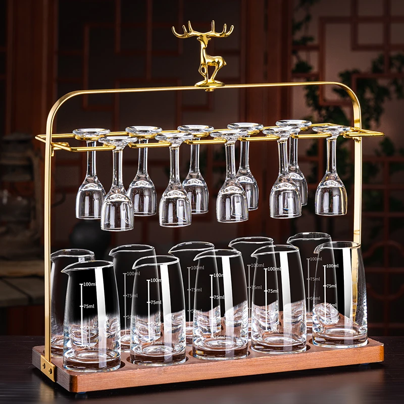 家用高脚白酒杯无铅分酒器水晶玻璃酒具酒盅创意中式子弹杯茅台杯