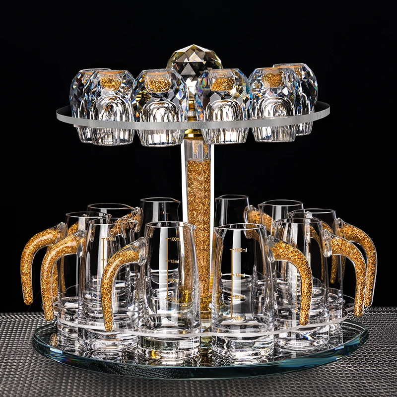 轻奢水晶玻璃杯金箔白酒杯套装创意一口杯家用分酒器壶中式酒具