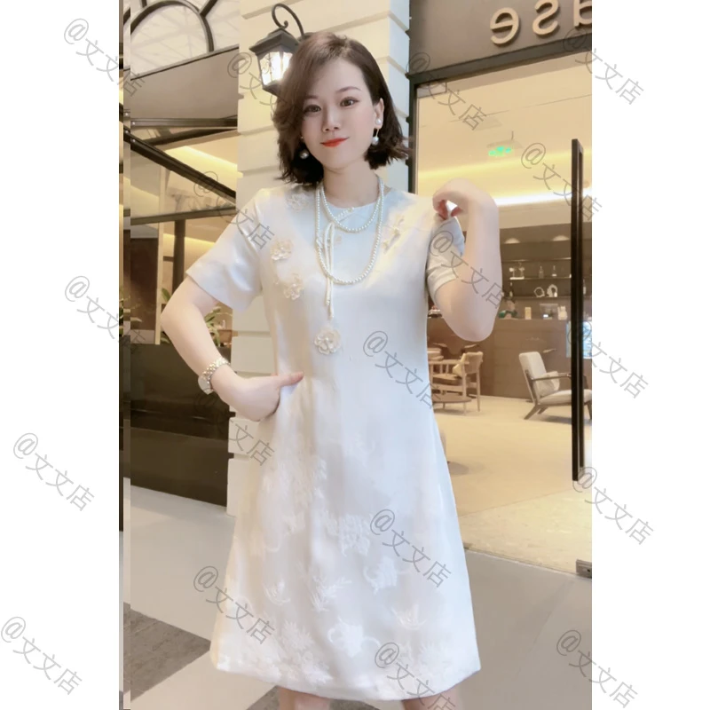 夏季新中式手工钉花复古洋气中国风女装连衣裙24105