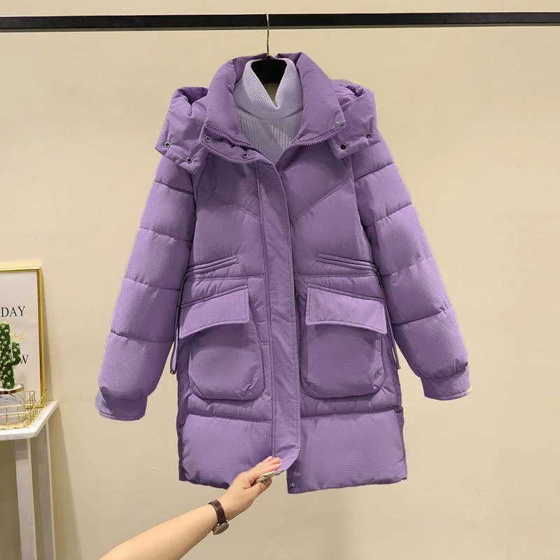 羽绒羽绒服女中长款2023新款冬季加厚棉衣韩版宽松小个子连