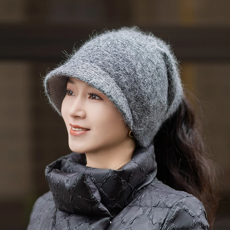 帽子女秋冬时尚洋气中老年2025新款冬季漏马尾保暖针织帽堆堆盆帽