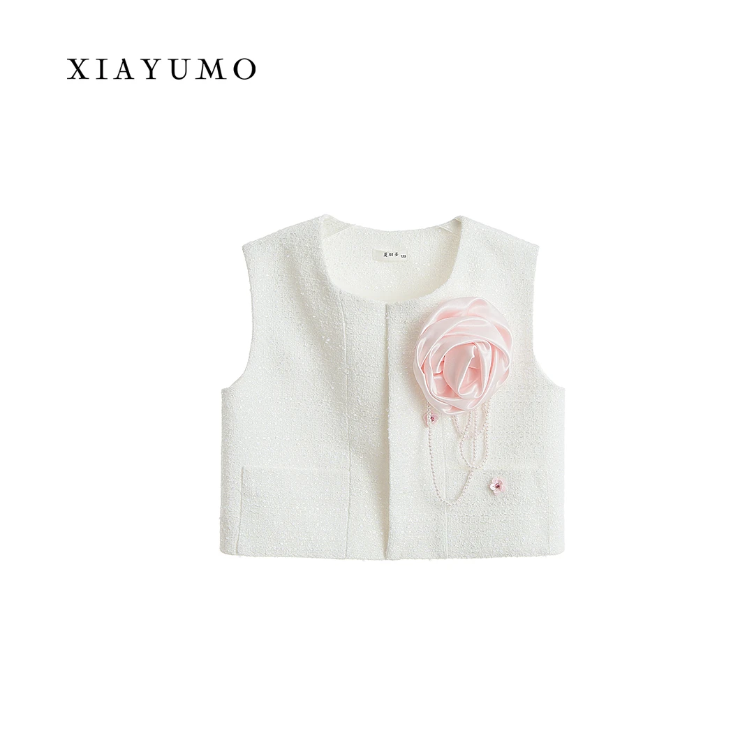 白色无袖马甲DT67儿童新款上新暂用白色泡泡袖轻纱礼服