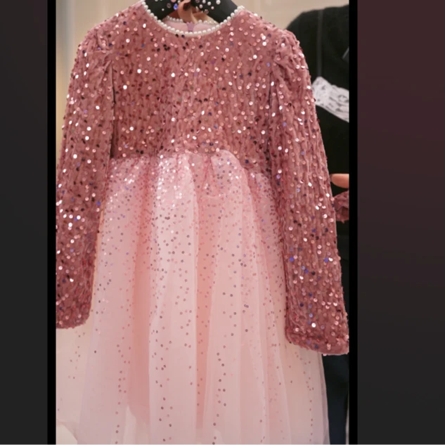 粉色DS66儿童新款上新暂用白色泡泡袖轻纱礼服