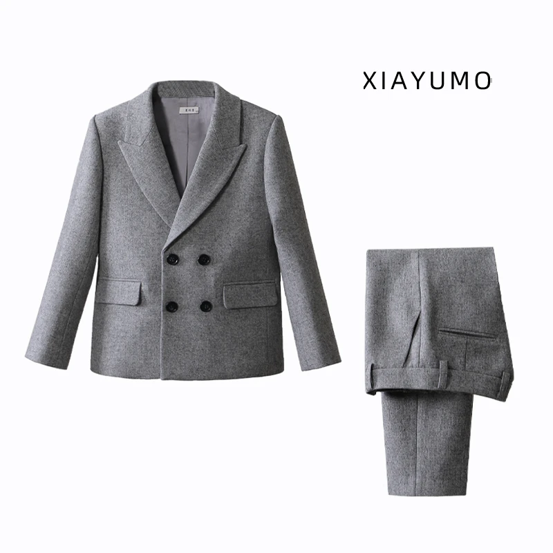 夏羽墨男童灰色西装两件套走秀小主持人西装套装儿童品质礼服2162