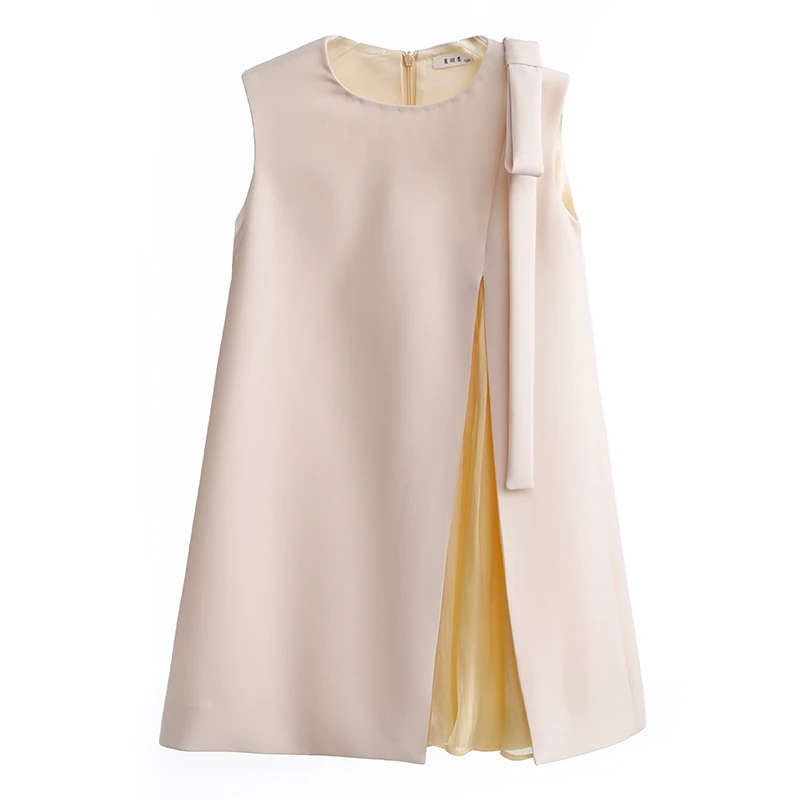 夏羽原创设计师童装高端轻奢杏色气质时尚百搭连衣裙女童日常裙子