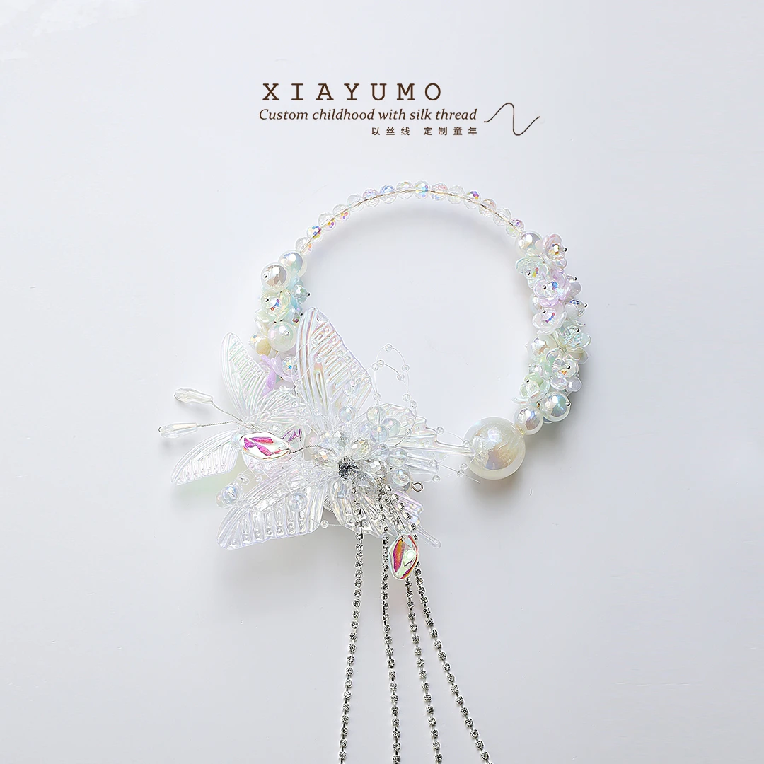 白色水晶蝴蝶GF43儿童新款上新暂用白色泡泡袖轻纱礼服