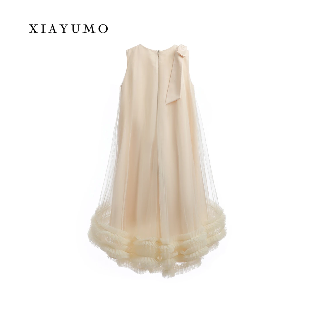 夏羽墨女童春夏新款杏色百搭无袖公主裙花童主持韩版公主连衣裙