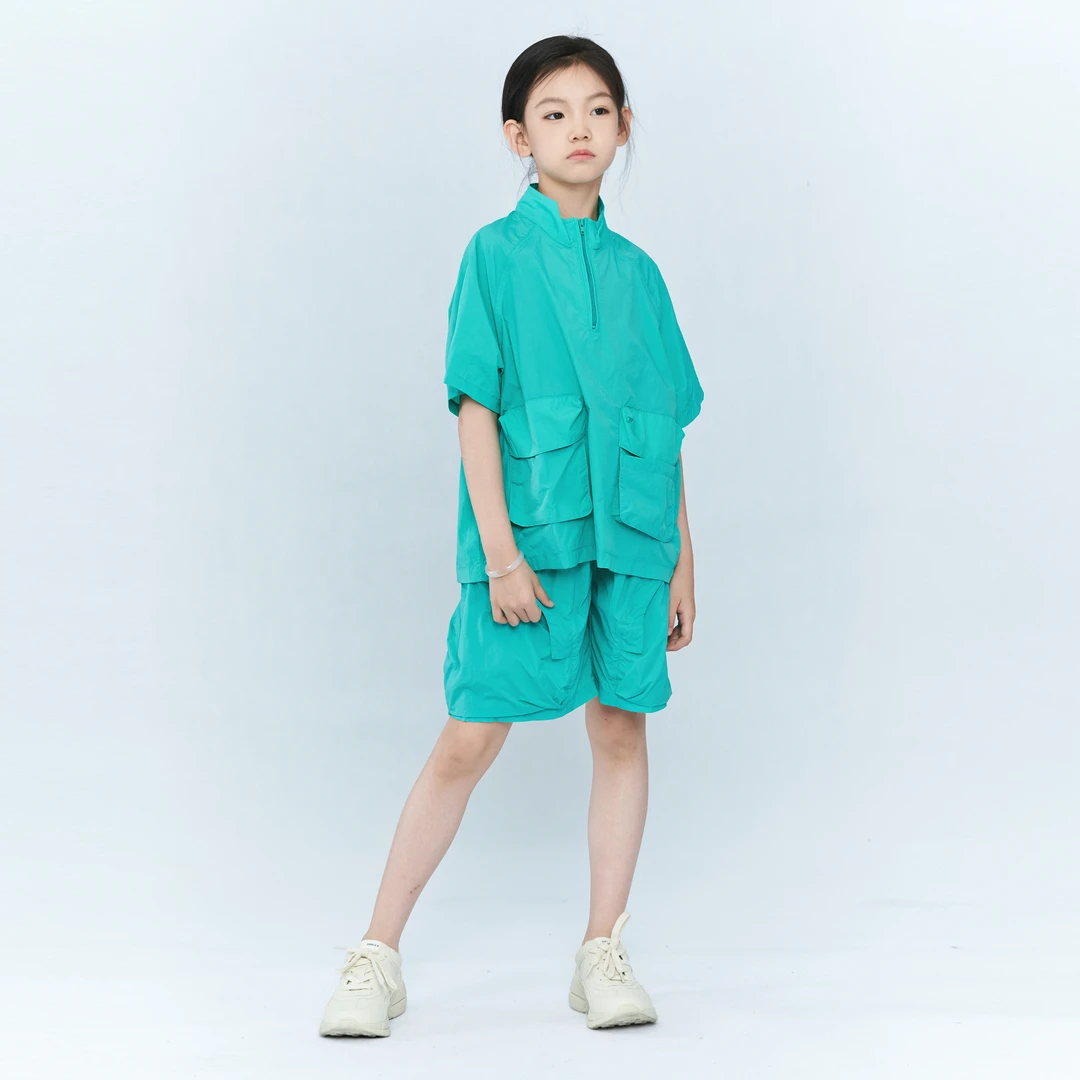 夏羽墨春夏新款绿色百搭宽松防晒两件套休闲不规则运动风时尚套装