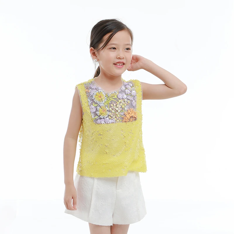 夏羽墨原创设计师童装高端轻奢小众黄色时尚百搭女童背心夏季上衣