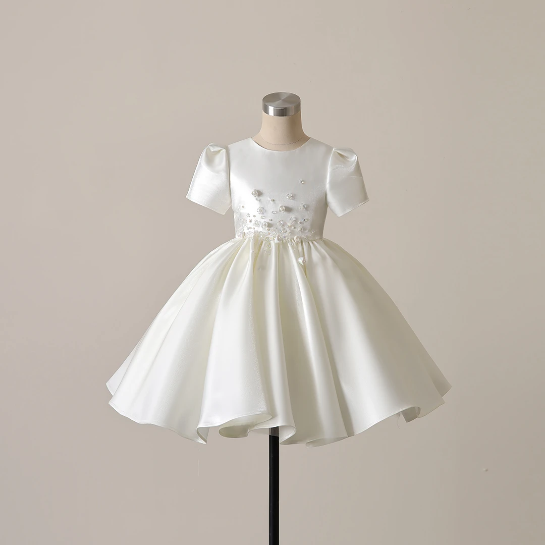 夏羽墨女童新款高定礼服白色洋气走秀主持婚礼花童高端公主裙