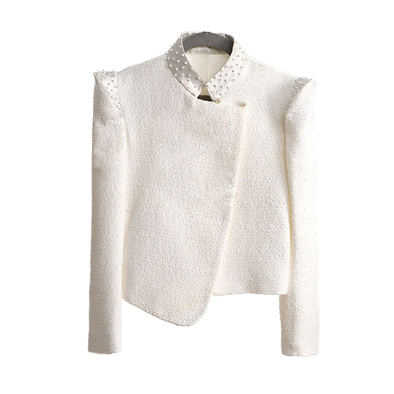 夏羽墨原创设计童装春秋白色长袖短款小香风外套女童气质时尚上衣