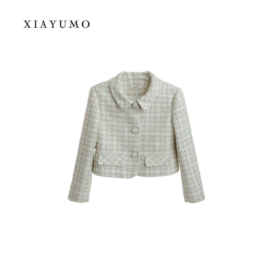 夏羽墨女童秋冬款绿色翻领小香风两件套气质百搭通勤套装