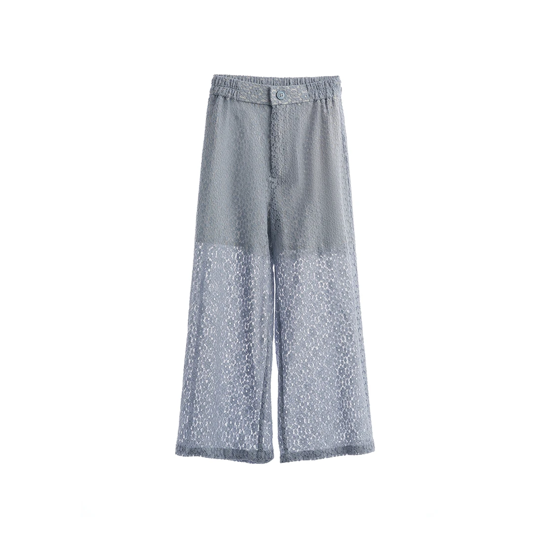 夏羽墨女童春夏新款紫色镂空花朵宽松长裤百搭拼接时尚休闲裤