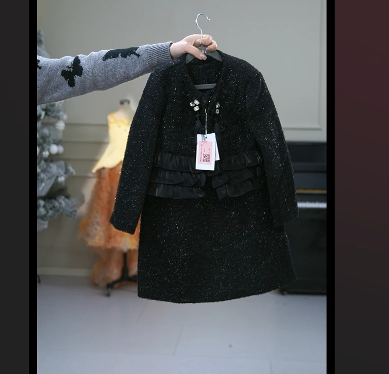 夏羽墨服饰儿童黑色韩版小香风秋冬针织加厚女童小香套装裙