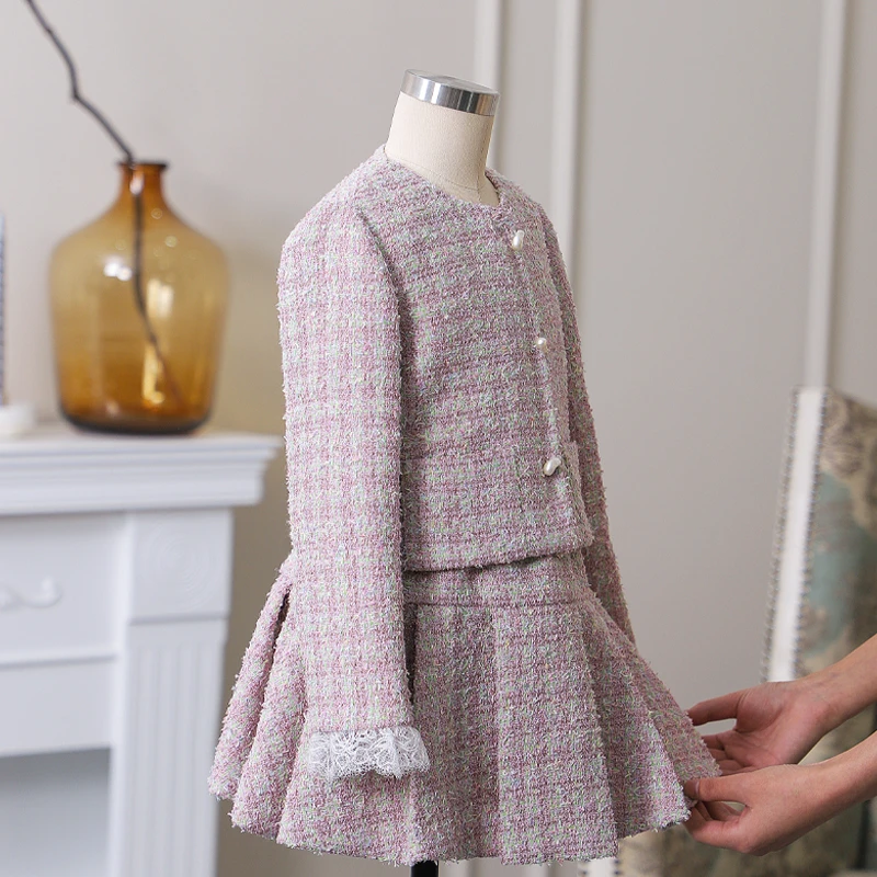 夏羽墨女童粉色小香风套装名媛半身裙连衣裙秋冬套装儿童品质礼服