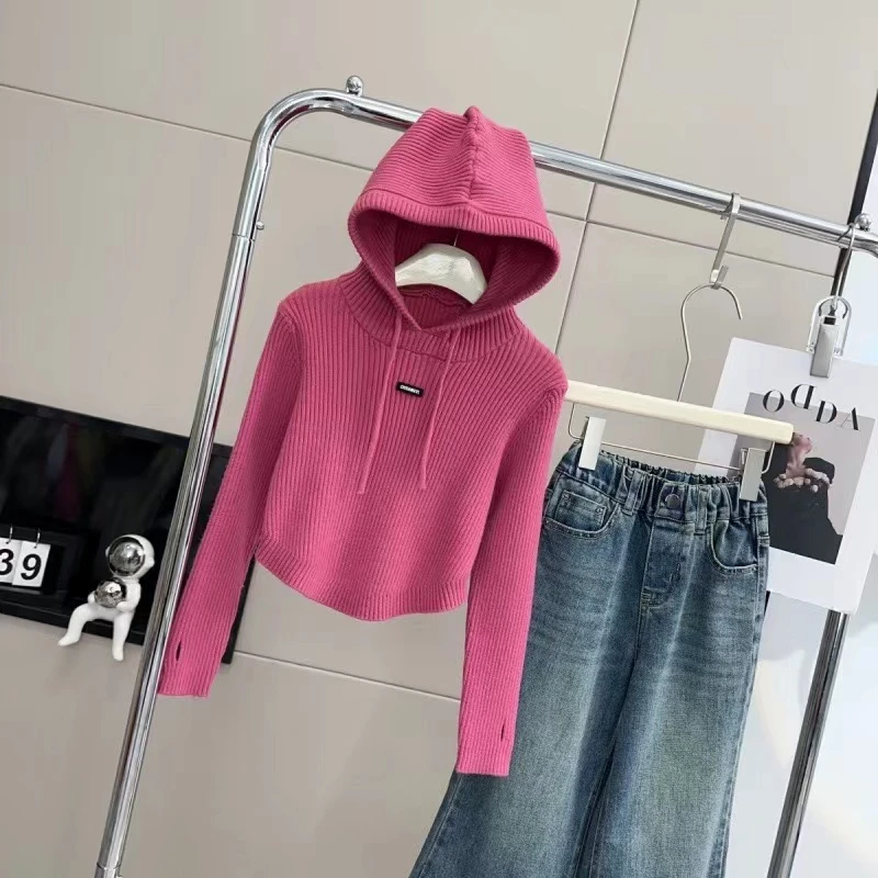 夏羽墨女童新款粉色连帽卫衣日常搭配私服