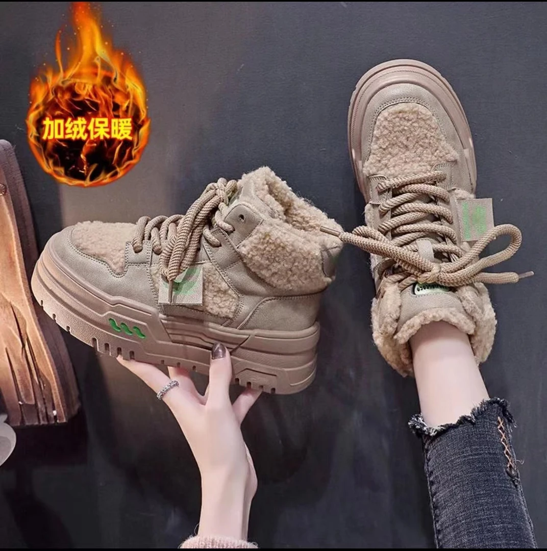 【加绒】香港靴女款2023新款冬季保暖厚底棉鞋百靴子高帮运动鞋043