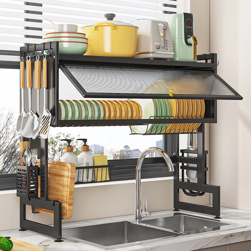 柜门款厨房水槽置物架碗碟收纳架水池带柜门防尘碗架洗碗池碗盘