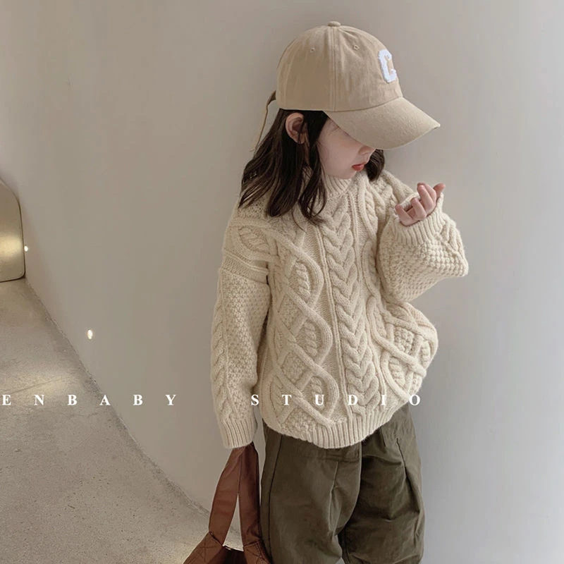 2024新款针织衫洋气宽松高领加厚爆款儿童毛衣6-12岁打底毛衣红色