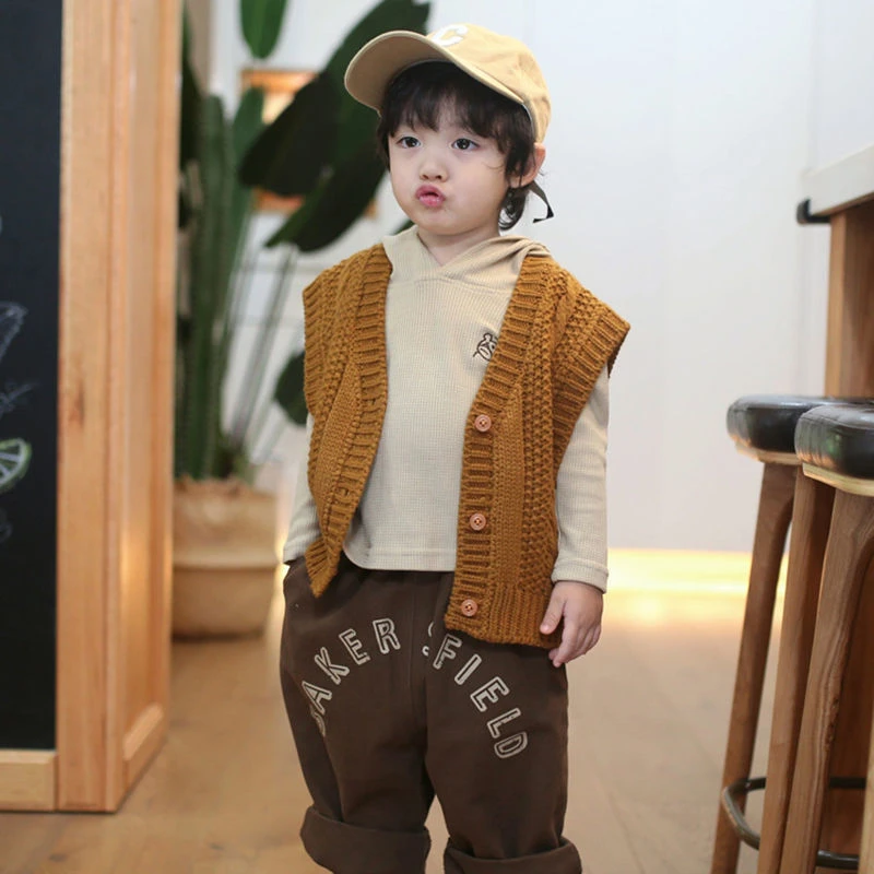 童装儿童复古马甲2024春秋新款韩国ins男女童V领开衫针织背心毛衣