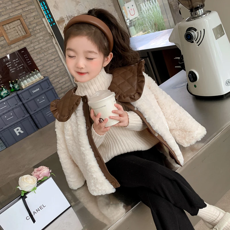 女童秋冬外套2023新款时髦加绒加厚毛毛衣女宝宝冬季韩版儿童上衣