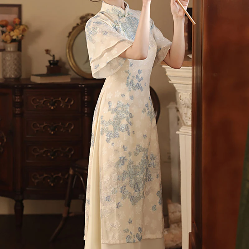 百搭奥黛中国风旗袍女2025新款中式改良雪纺连衣裙夏季年轻款气质