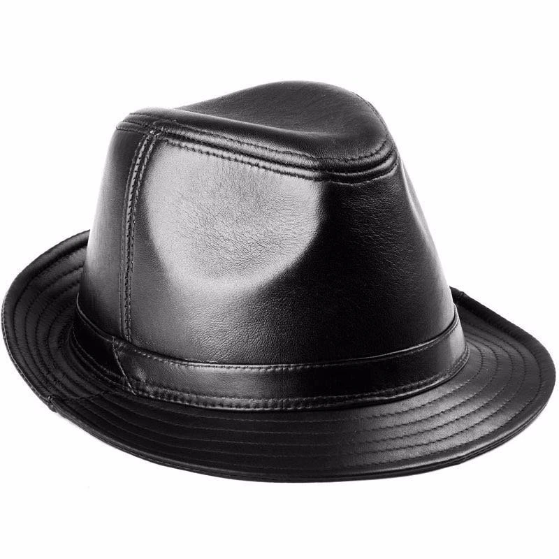 男士真皮绅士礼帽中老年爸爸款秋冬英伦羊皮爵士帽老头老人复古帽