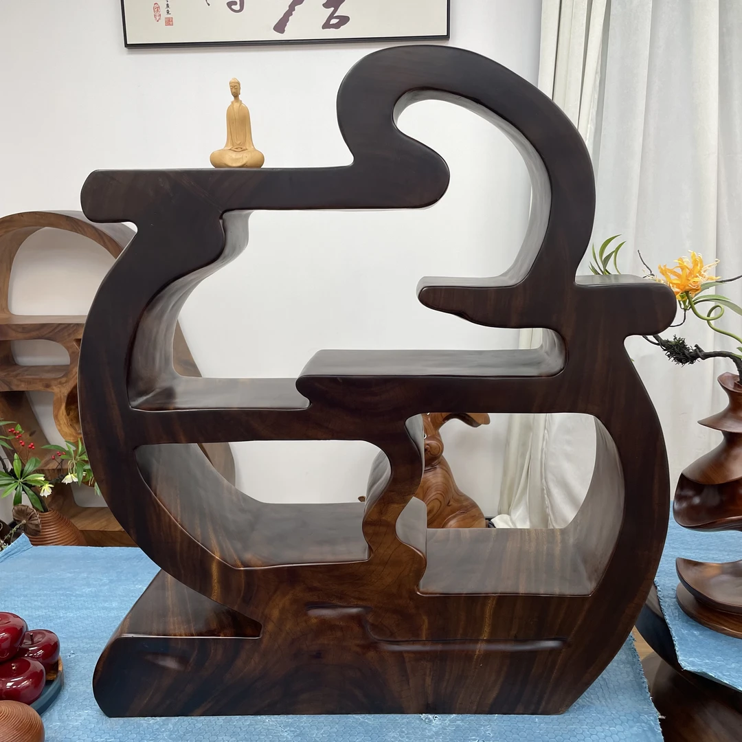 91*96*21厚自然实木一体创意设计师款手工个性博古架