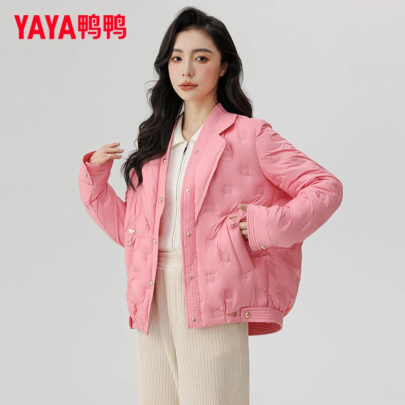 YAYA/鸭鸭新款时尚休闲小香风V领女短款羽绒服外套YE3B607035W