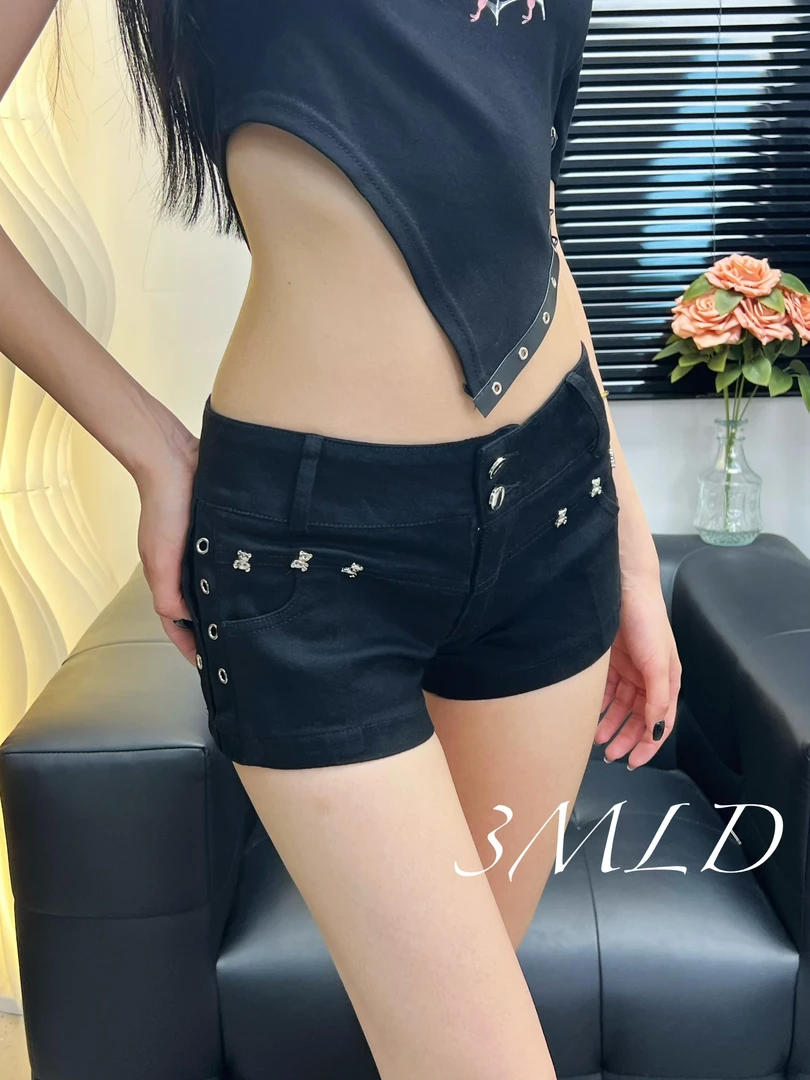 2024夏季辣妹千禧风a字热裤女复古低腰修身显瘦牛仔超短裤ins潮