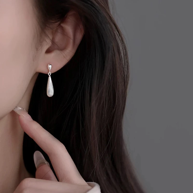 铜合金耳饰 【小雨滴】银色拉丝水滴极简通勤耳夹蚊香盘无耳洞无痛