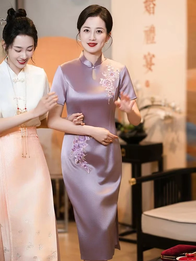 2024新款妈妈婚宴旗袍少女复古高考高贵日常婚礼小个子上档次大气