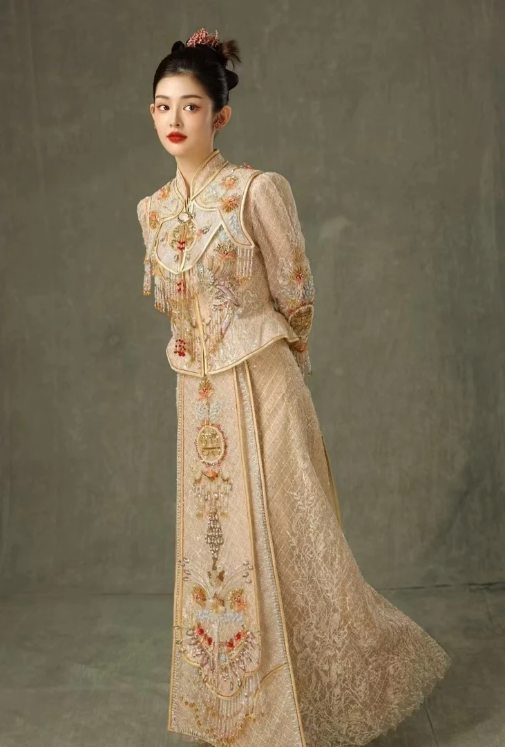 2024新款金色秀禾服高级新娘中式婚纱礼服重工奢华敬酒服出阁服女