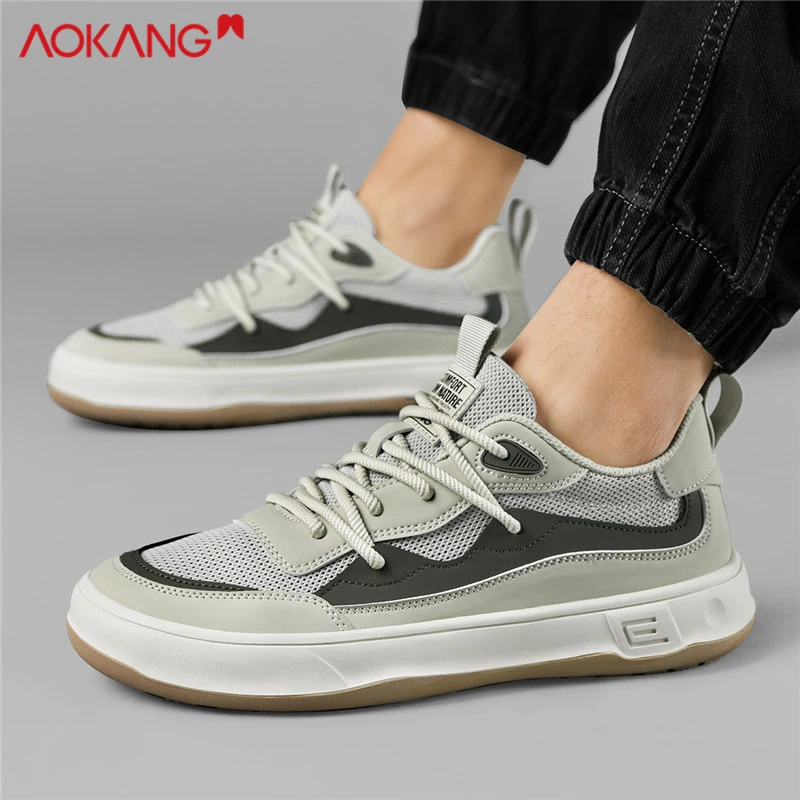 Aokang/奥康2025夏季时尚百搭透气男式网面舒适软底休闲男款板鞋
