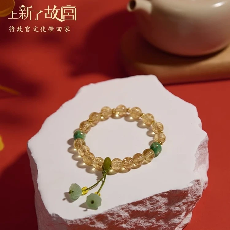 铜合金手链 上新了故宫 金露染碧珠琉璃手串气手链黄色古风素圈