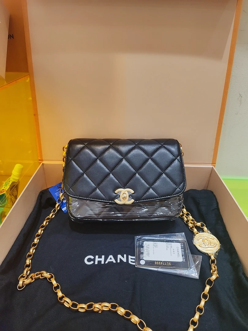 99新 Chanel/香奈儿  Chanelcoco女神雕花金币方胖子黑金大号30开