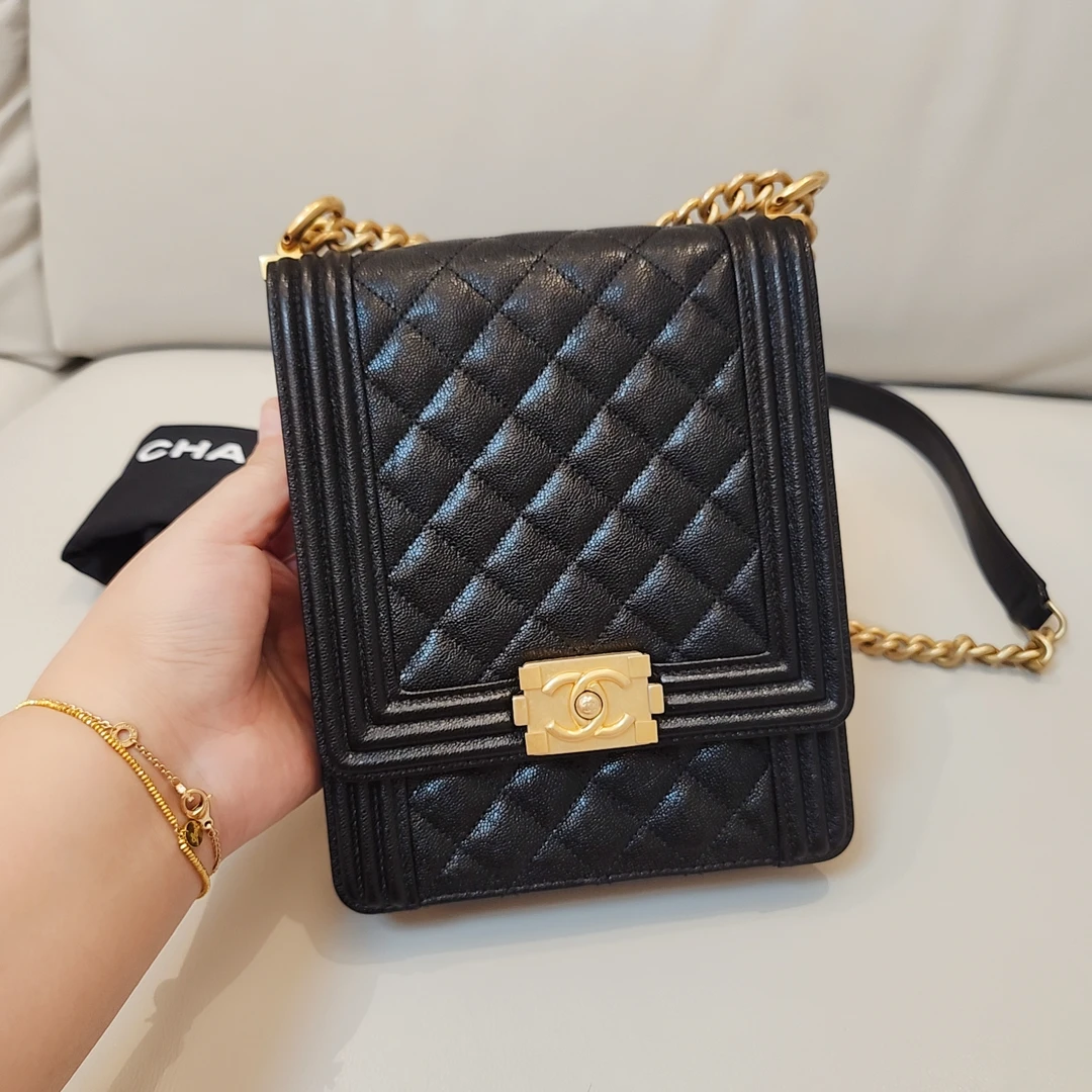 99新 Chanel/香奈儿 98新chanel竖版leboy黑金荔枝皮