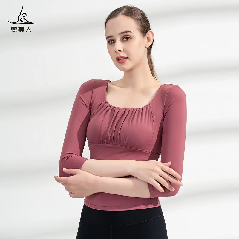 【断码清仓】专业瑜伽服装新款大码上衣女带胸垫春秋网红装FS819