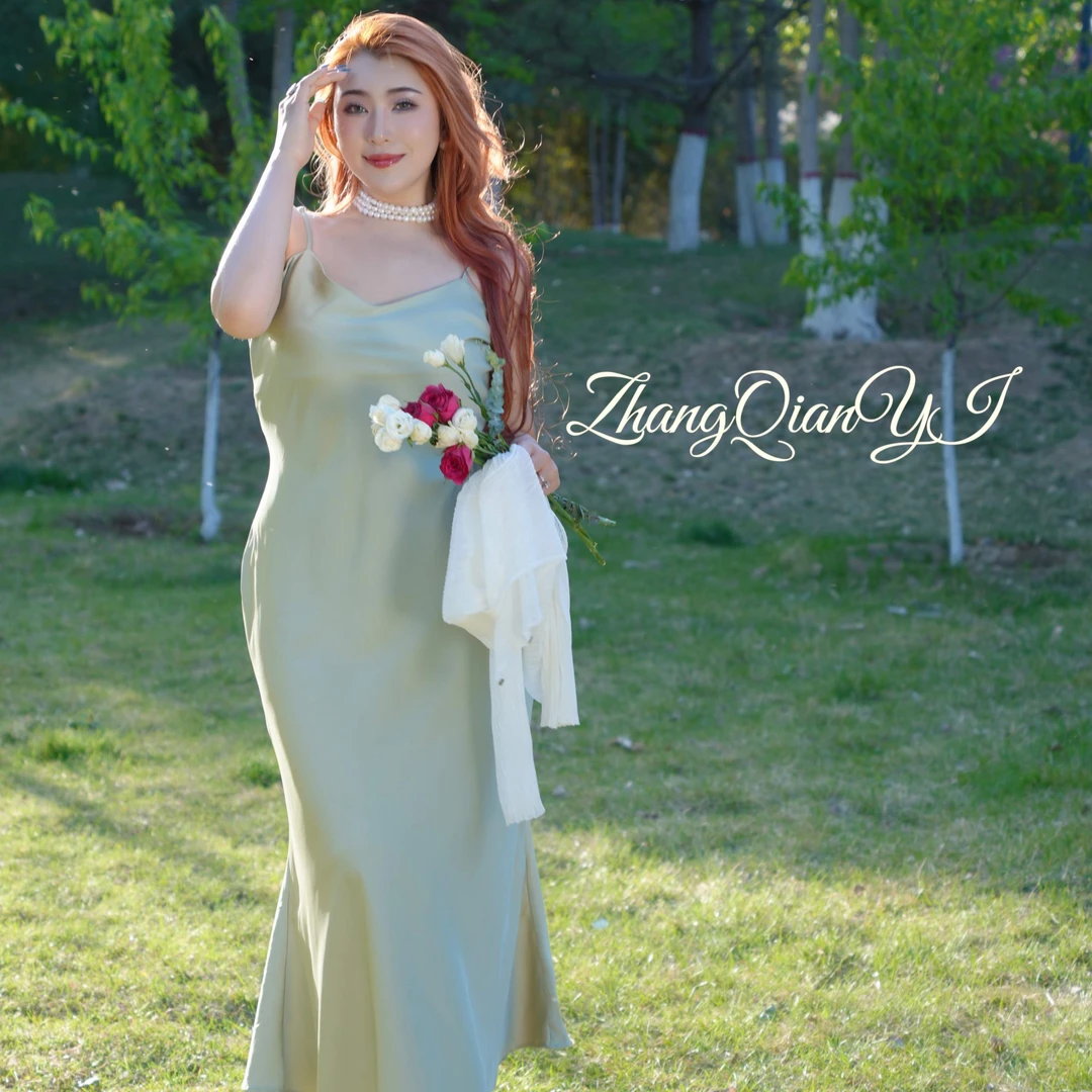 QIAN YI爆款归来【纵享丝滑】2025大码无痕斜裁精致醋酸春夏连衣裙