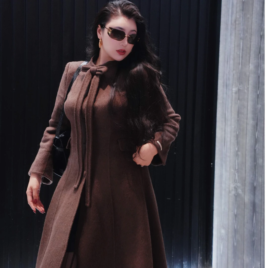 仟艺【赫本风】3色手工缝制双面羊毛大衣气质百搭羊绒双面大衣