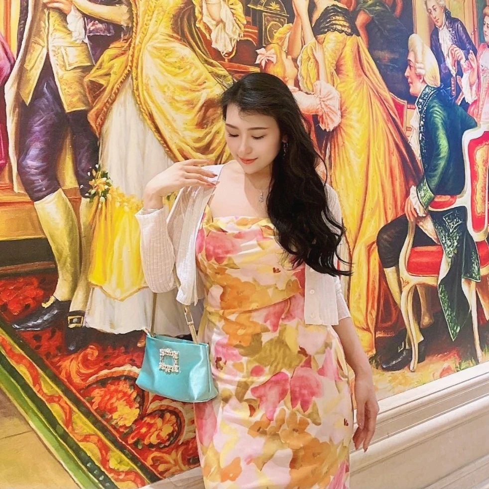 【仟艺】【郁金香】显瘦法式气质复古长裙碎花修身春季连衣裙日常