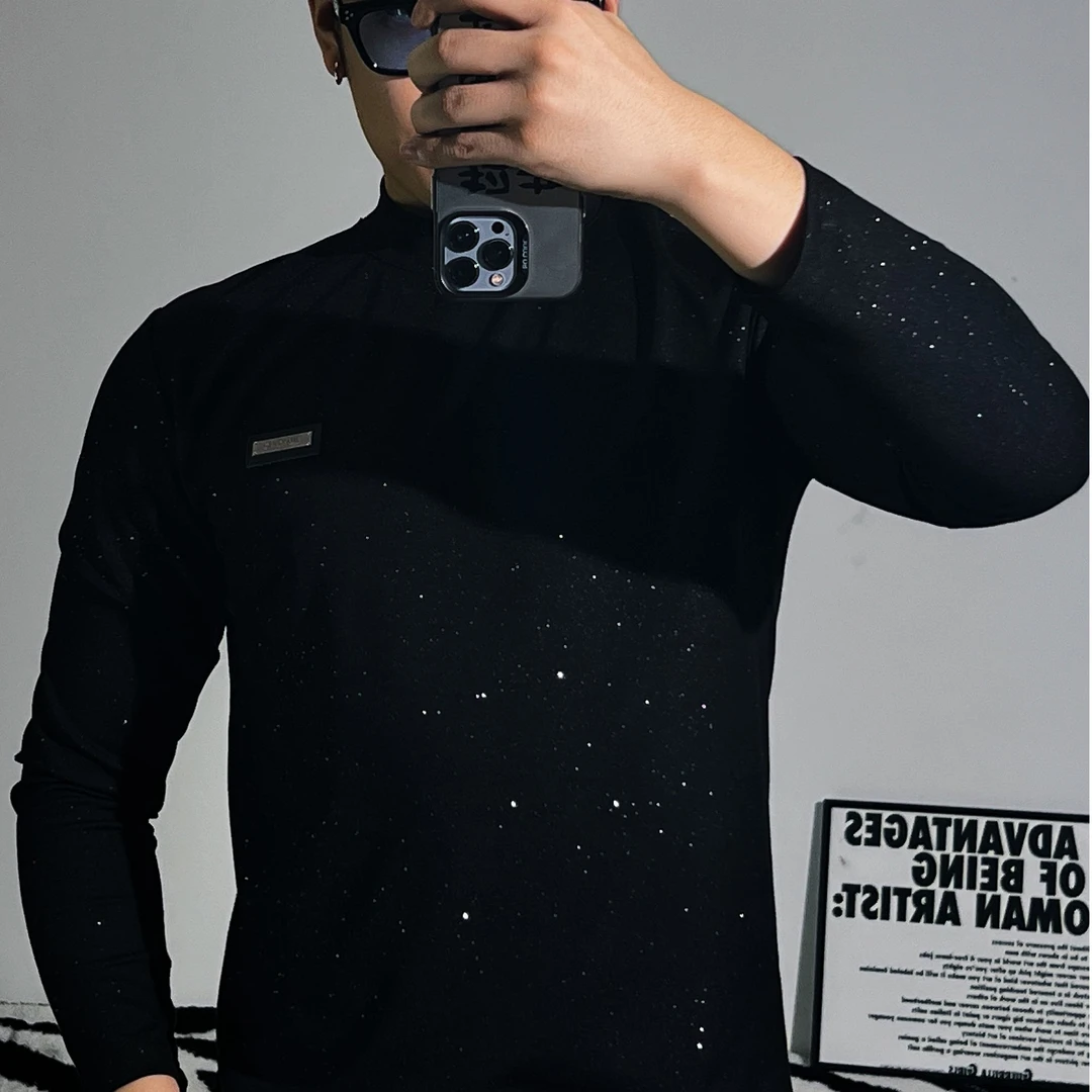 2024秋冬新款长袖百搭半高领秋季修身潮流网红时尚男士男款9902